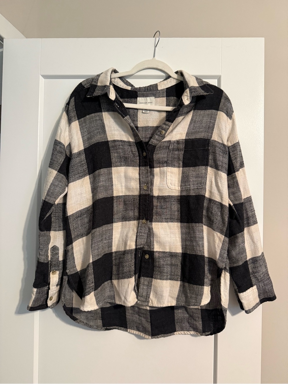 American Eagle Outfitters Black and White Plaid Button-Down Shirt
